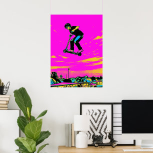 Hoge Vliegende Stunt - Scooterrijder Poster