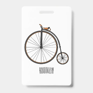 Hoge wiel fiets cartoon illustratie badge