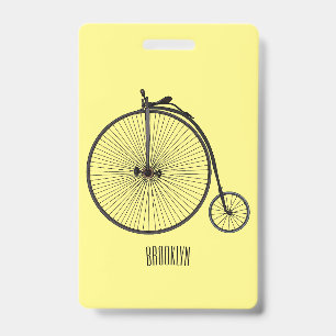 Hoge wiel fiets cartoon illustratie badge