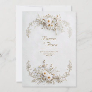 Hoge Witte Bloemige Gouden Wijnstok Elegante Trouw Kaart