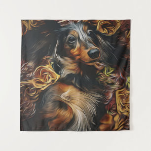 Hogehoek portret Dachshund op veld Po Wandkleed
