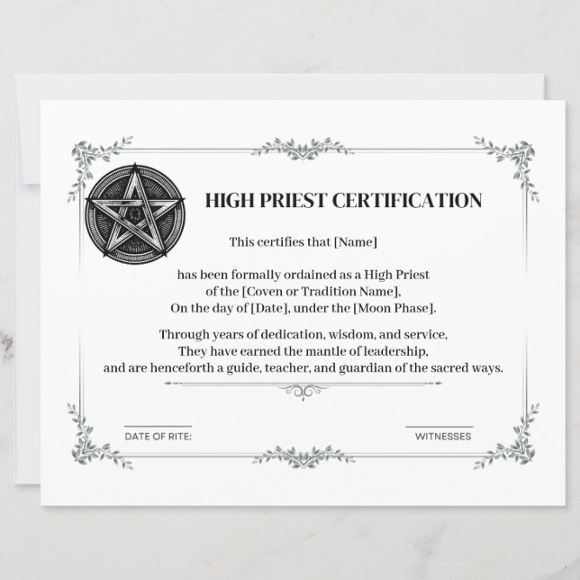 Hogepriestercertificering (Voorkant)