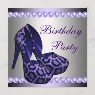 Hogere schoenen Paarse Leopard Birthday Party Kaart