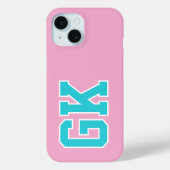 Hogeschool Roze Turquoise Varsity Monogram Eerste  Case-Mate iPhone Case (Achterkant)