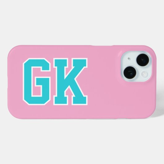 Hogeschool Roze Turquoise Varsity Monogram Eerste  Case-Mate iPhone Case (Achterkant (horizontaal))