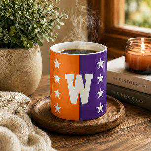 Hogeschoolkleuren Oranje, Paars & Witte Monogram Koffiemok