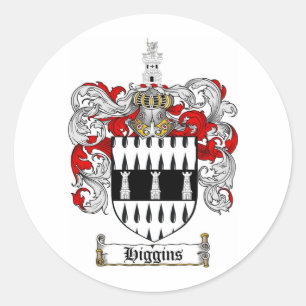 HOGINS FAMILIE CREST - HIGGINS COAT WAPENS RONDE STICKER