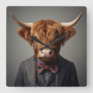 Hoglin Cow Tartan Jas Vierkante Wandklok Leuk Klok