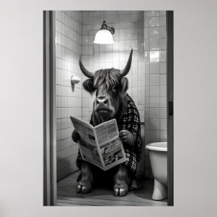 Hogline Koe Badkamer Print, Grappig Dier Lezend Poster