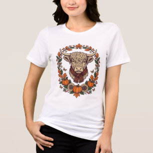 Hogline Koe Pompoen Vintage Gravure Herfst T-shirt