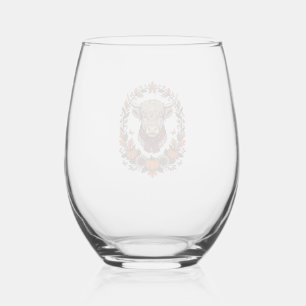 Hogline Koe Pompoen Vintage Gravure Herfst T-shirt Wijnglas Zonder Voet