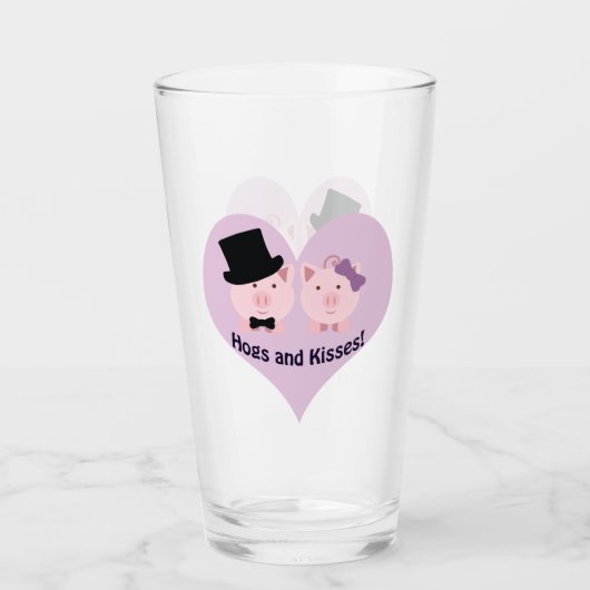 Hogs en Kisses Cute Pig Couple Glas (Voorkant)