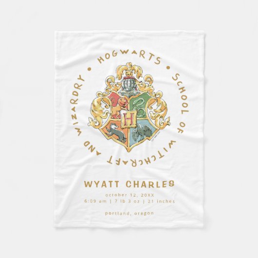 HOGWARTS™ Baby Birth Stats Fleece Blanket Deken (Voorkant)