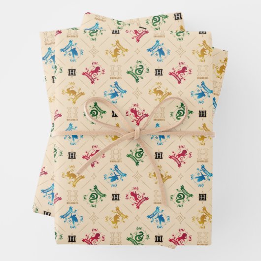 HOGWARTS™ House Crests Pattern Inpakpapier Vel (In situ)