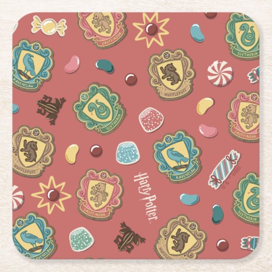 HOGWARTS™ Houses Holiday Cookie Pattern Vierkante Kartonnen Onderzetter (Voorkant)