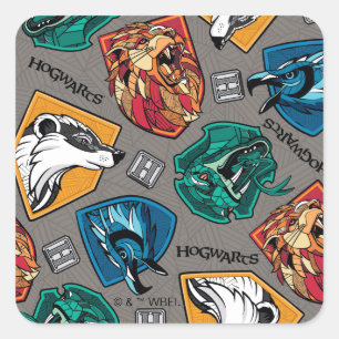 HOGWARTS™ Huizen Kruisraster Patroon Vierkante Sticker