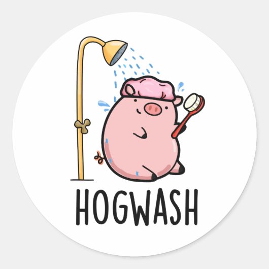 Hogwash Funny Pig Pun Ronde Sticker (Voorkant)