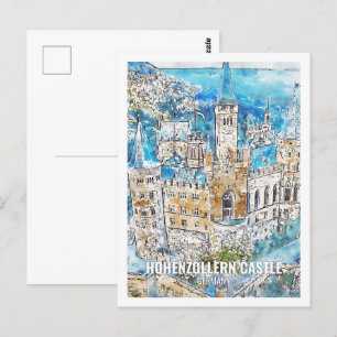 Hohenzollern Castle Duitsland Reis Waterverf Briefkaart