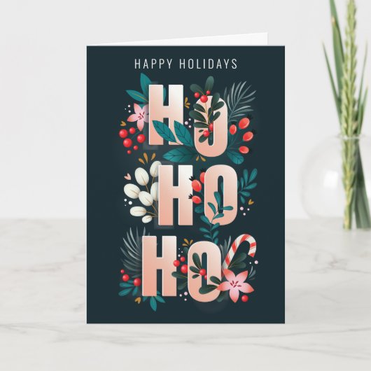 HoHoHo Holly Branches Sucre de canne carte de Noël (Devant)