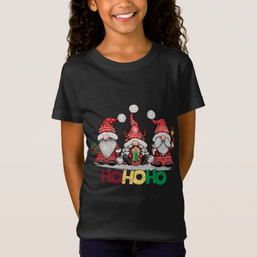 HoHoHo Kerstmis Drie Rode Gnomen Santa Claus Hall T-shirt (Voorkant)