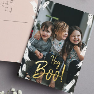 Hoi Boo! Halloween Gold Lettering Foto Folie Feestdagen Briefkaart