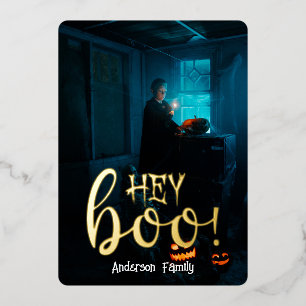 Hoi Boo! Halloween Gold Lettering Foto Folie Feestdagenkaart