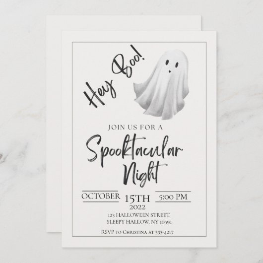 Hoi Boo! Minimale uitnodiging van de Halloween-par (Voorkant / Achterkant)