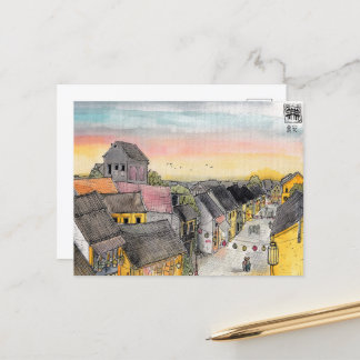Hoi een Uitzicht van de daktop op zonsondergang Briefkaart