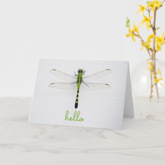 Hoi en Hallo met Dragonfly op Wall Outside House Kaart (Gele Bloem)