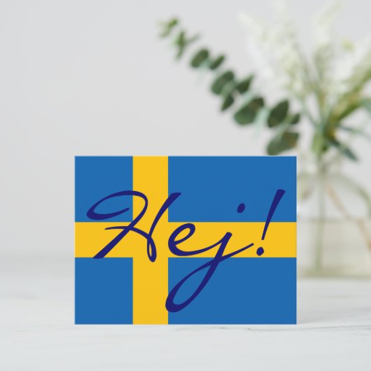 Hoi in Zweeds Hej! Zweeds Briefkaart (Staand voorkant)