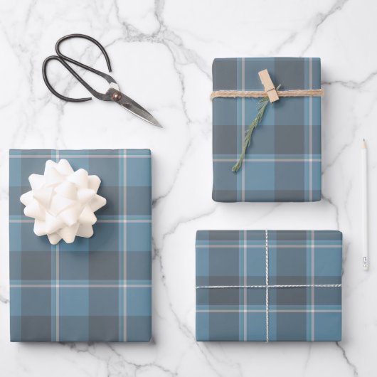 Hoki Blue and Shuttle Gray Plaid Inpakpapier Vel (Voorkant)