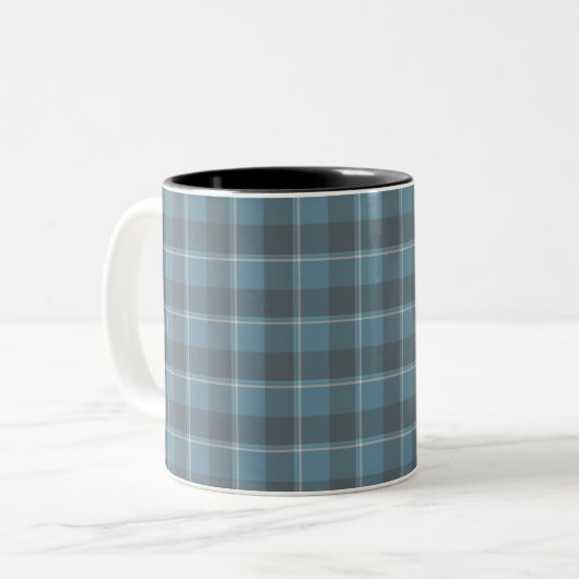 Hoki Blue and Shuttle Gray Plaid Tweekleurige Koffiemok (Voorkant links)