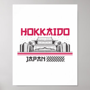 Hokkaido Japan Retro Tempel Silhouette Reisontwerp Poster