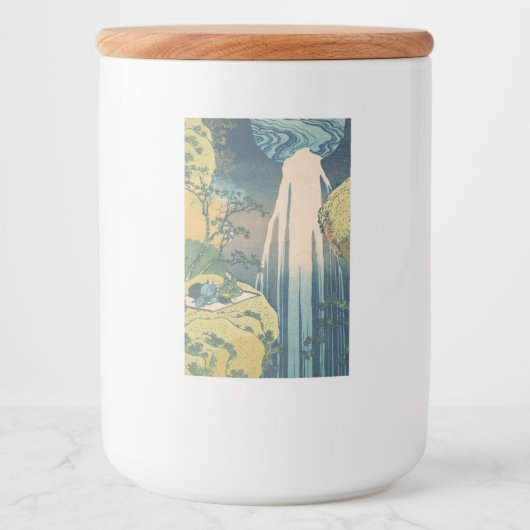 Hokusai Amida Herfsten Japan Waterval Voedselcontainer Etiket (Voorkant)