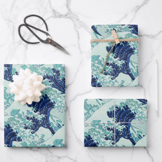 Hokusai Blue Waves Pattern Inpakpapier Vel (Voorkant)