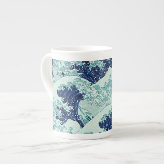 Hokusai Blue Waves Pattern Porselein Kop (Voorkant links)