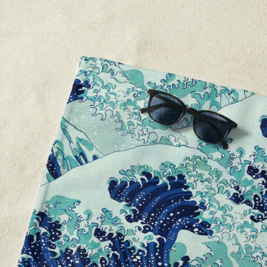 Hokusai Blue Waves Pattern Strandlaken (In situ)