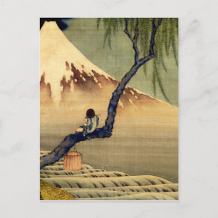 Hokusai Boy Bekijkend de berg Fuji Japanse Vintage Briefkaart