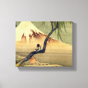 Hokusai Boy Bekijkend de berg Fuji Japanse Vintage Canvas Afdruk