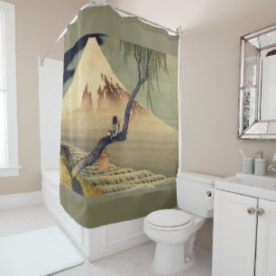 Hokusai Boy Bekijkend de berg Fuji Japanse Vintage Douchegordijn