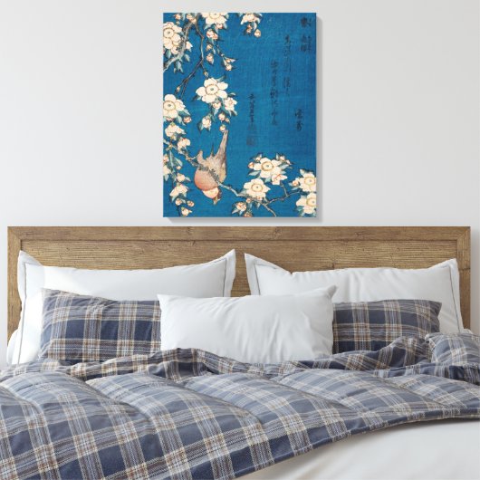 Hokusai Bullfinch en Weeping Cherry GalleryHD Canvas Afdruk (Insitu (Slaapkamer))