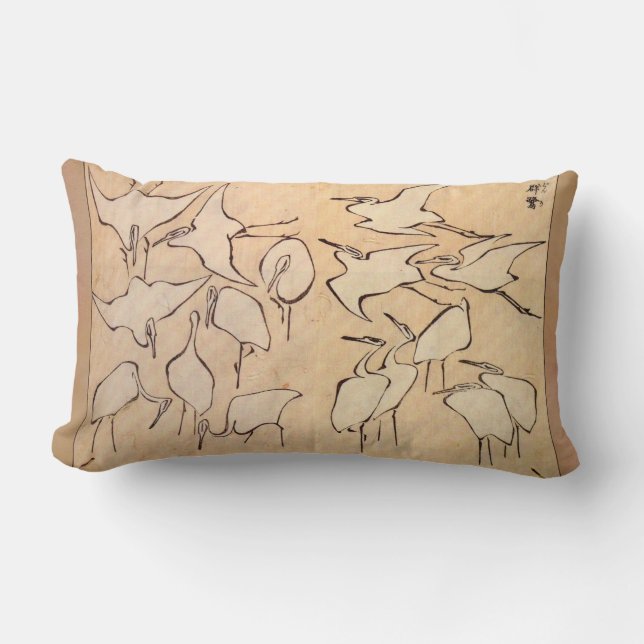 Hokusai Crane Lumbar Pillow Kussen (Voorkant)