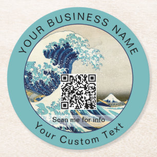 Hokusai - De Grote Golf van Kanagawa - QR-code Ronde Kartonnen Onderzetter