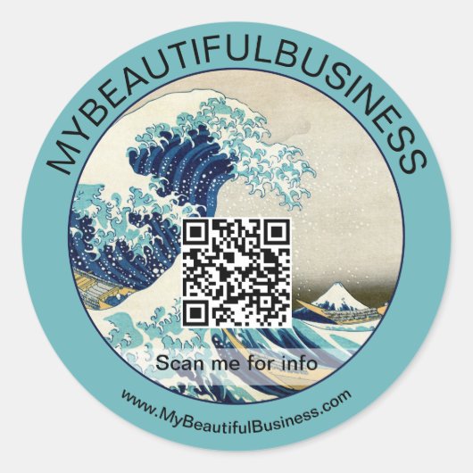 Hokusai - De Grote Golf van Kanagawa - QR-code Ronde Sticker (Voorkant)