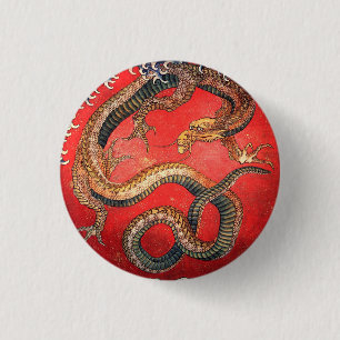 Hokusai Dragon Japanse Vintage Katsushika Hokusai Ronde Button 3,2 Cm