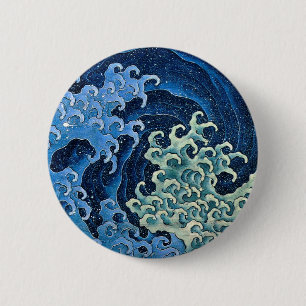 Hokusai Feminine Wave Japan  Oceaan Ronde Button 5,7 Cm