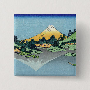 Hokusai - Fuji reflecteert in het meer van Kawaguc Vierkante Button 5,1 Cm