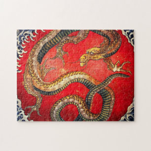 Hokusai Gold Japanse dragon Puzzle Legpuzzel