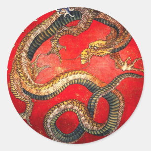 Hokusai Gold Japanse dragon Ronde Sticker