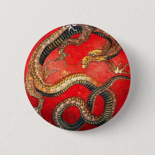 Hokusai Gold Japanse drakenButton Ronde Button 5,7 Cm (Voorkant)